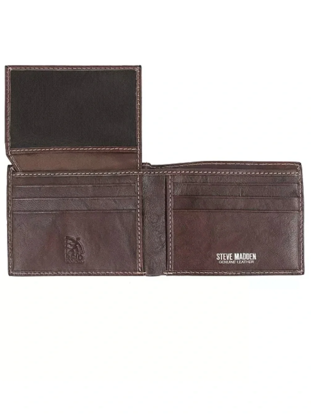 Steve Madden Men's Dark Brown Leather Bifold Wallet with RFID Technology